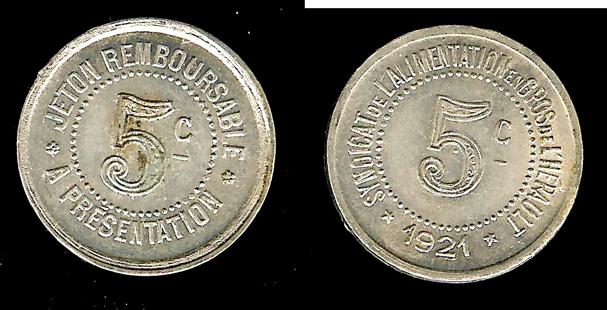 Herault(34) 5 centimes 1921 AU+